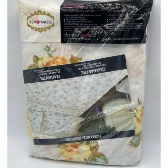 Vintage Tex Made Truprest Yellow Roses Floral Double Full Flat Sheet 81 x 100 - Picture 4 of 6